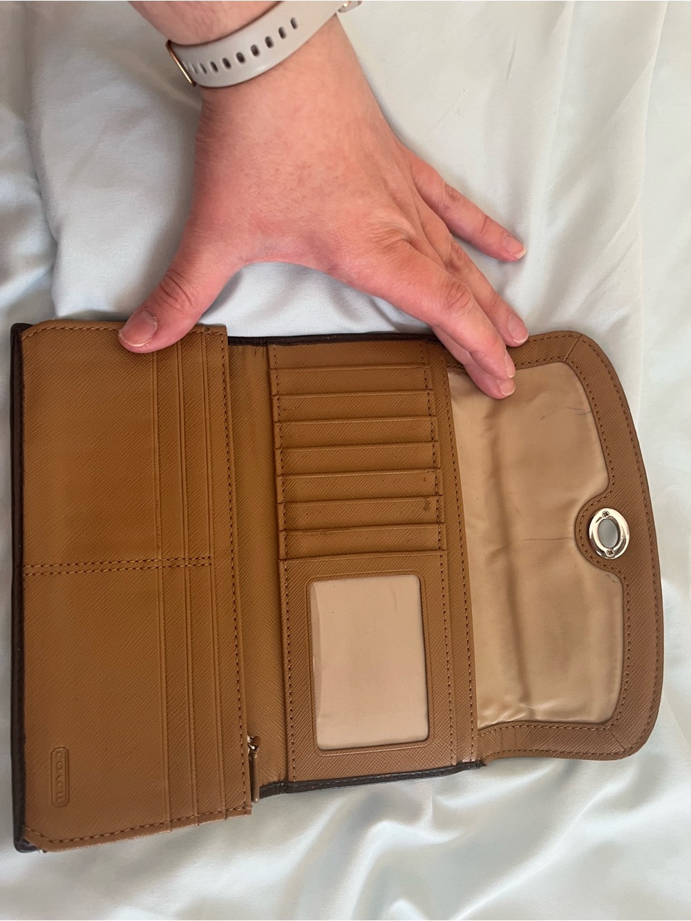 Coach Brown and Tan Signature Canvas Turnlock Clutch Wallet - Picture 2 of 10